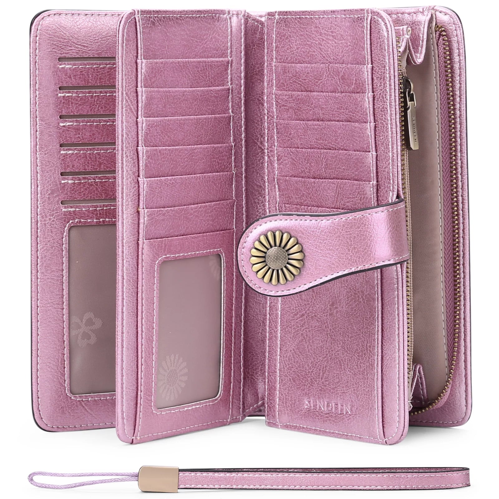 Wallets for Women Genuine Leather Credit Card Holder with RFID Blocking Large Capacity Wristlet